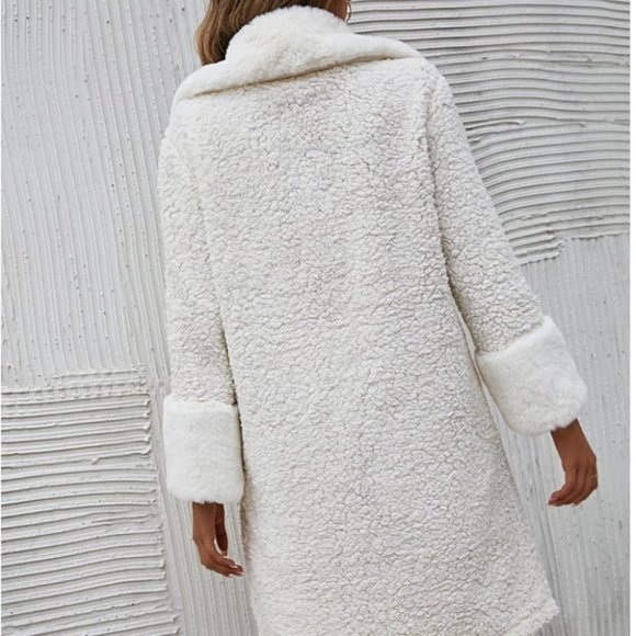 plush button up faux fur teddy coat chic elegant classy white - Picture 5 of 6